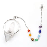 Natural Crystal Pyramid Pendulum, 7 Chakra Beaded Chain Dowsing Pendulum, Reiki Healing Divination Spiritual Crystal Pendant for Meditation