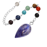Natural Stone Droplet Pendulum Chakra Alignment Beads Ornate Crystal Teardrop Charm with Silver Link Chain Spiritual Wellness Protection Amulet
