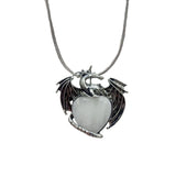 Vintage Silver Alloy Dragon Heart Crystal Necklace | Natural Gemstone Mythical Pterosaur Pendant with Chain for Weddings, Parties, Cosplay