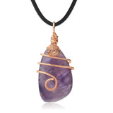 Copper Wire Wrapped Tumbled Natural Crystal Pendant, Irregular Raw Gemstone Healing Necklace Charms for Women Jewelry Making