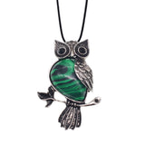Vintage Antique Silver Owl Pendant, Natural Mixed Gemstone Owl on Branch Charm, Retro Metal Owl Inlaid Crystal Stone Pendant, Reiki Healing Animal Necklace Jewelry for Women