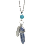 Natural Crystal Point Pendant Necklace with Feather Charm, Hexagonal Gemstone Bullet Point Necklace with Turquoise Bead, Healing Chakra Crystal Jewelry for Women