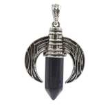 Vintage Ox Horn Crescent Moon Crystal Point Pendants for Jewelry Making - Antique Silver Inlaid Hexagonal Gemstone Bullet Charms, DIY Witchy Boho Necklace Accessories