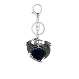 Vintage Silver Dragon Heart Crystal Keyring | Natural Stone Healing Quartz Pterosaur Charm Keychain for Purse, Backpack, Car Keys