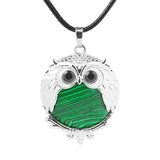 Silver Owl Gemstone Necklace 45CM Black Cord #SN1758 -28X36mm Bird Pendant Choker Jewelry
