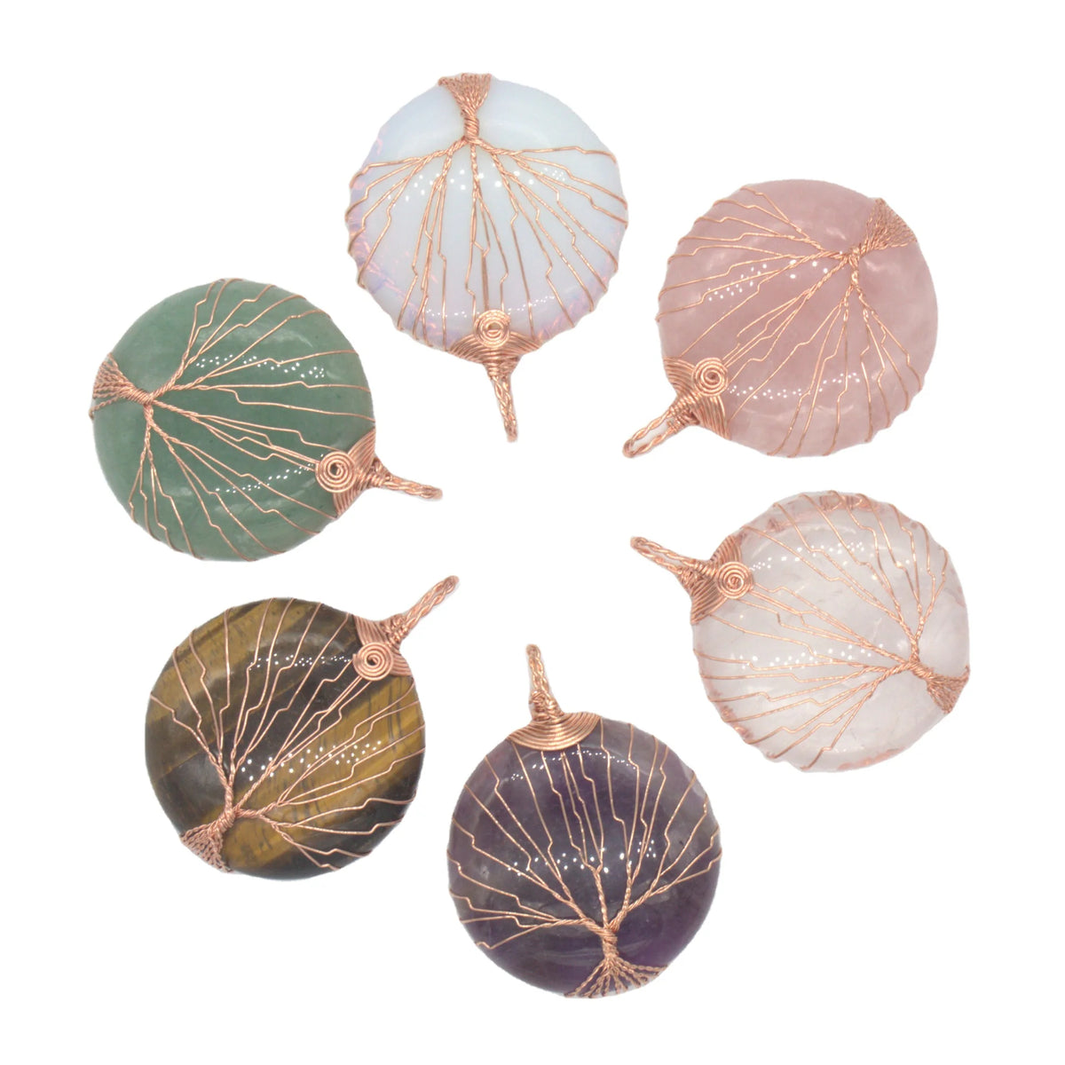 Tree of Life Wire Wrapped Crystal Pendant Rose Gold  for Making Jewelry #SP0835