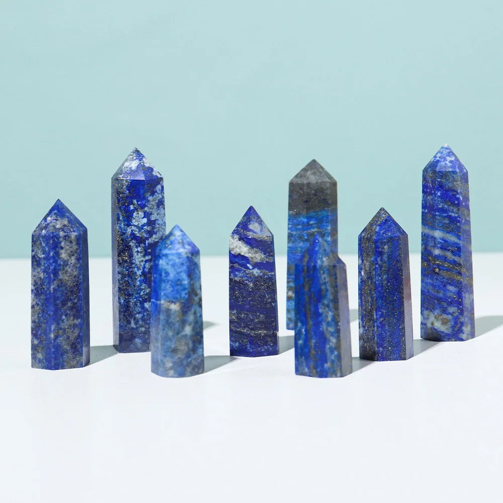 Natural Lapis Lazuli Crystal Point Tower Polished Hexagonal Obelisk Wand for Home Decor Meditation Crystal Collection Gift