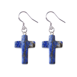 Purple Crystal Cross Dangle Earrings Hypoallergenic Silver Ear Hooks Handcrafted Genuine Amethyst Gemstone Crucifix Earrings Minimalist Jewelry