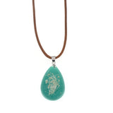 Vintage Bohemian Resin Teardrop Necklace with Embedded Real Dried Flower, Brown Faux Leather Cord Pendant Necklace for Daily Wear