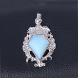 Antique Floral Carved Bezel Set Diamond Shape Natural Crystal Pendant, Multi‑Option Faceted Gemstone Charm for Handmade Necklaces