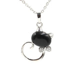 Crystal Lovely Cat Pendant Necklace birthday gift Handmade Cat Stone Pendant Necklace for Women, Healing Crystal Amulet Cat