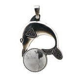 Bohemian Silver Marine Dolphin Gemstone Amulet • Cute Sea Animal Crystal Sphere Holder Charm • Unisex Coastal Beach Lover Jewelry Gift