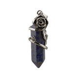 Vintage Rose Wrapped Crystal Quartz Pendant • Hexagonal Bullet Stone Charm • Gothic Floral Healing Crystal Keychain Jewelry