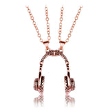 Rose Gold Headphone Couple Necklace, Split Design Music Lovers Pendant, Valentine’s Day Jewelry Gift