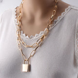 Boho Punk Multilayered Necklace Set Chunky Gold Silver Paperclip Chain Choker Hip Hop Heart Padlock Coin Pendant Statement Jewelry