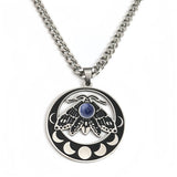 Vintage Moth Moon Phase Necklace - Gothic Stainless Steel Gemstone Amulet - Witchy Celestial Insect Jewelry for Women & Men