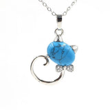Crystal Lovely Cat Pendant Necklace birthday gift Handmade Cat Stone Pendant Necklace for Women, Healing Crystal Amulet Cat