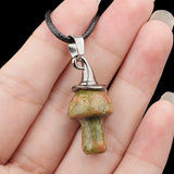 3cm Natural Crystal Mushroom Pendant Necklace | Silver-Plated Witch Hat Gemstone Charm with Black Cord