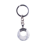 Natural Gemstone Donut Keychain Antique Silver Crown Bail Peace Circle Crystal Key Ring Reiki Healing Stone Key Chain Charm Bag Purse Hanging Ornament