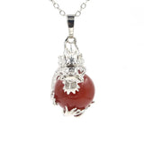 Natural Crystal Sphere Pendant, Silver Metal Dragonfly Wrapped Round Ball Gemstone Pendant, Reiki Chakra Healing DIY Necklace Jewelry Charm 16mm