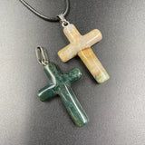 Natural Chakra Healing Crystal Cross Pendant, Assorted Mixed Natural Stone Cross Charm with Silver Bail for Religious Jewelry Craft Bulk