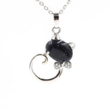 Crystal Lovely Cat Pendant Necklace birthday gift Handmade Cat Stone Pendant Necklace for Women, Healing Crystal Amulet Cat