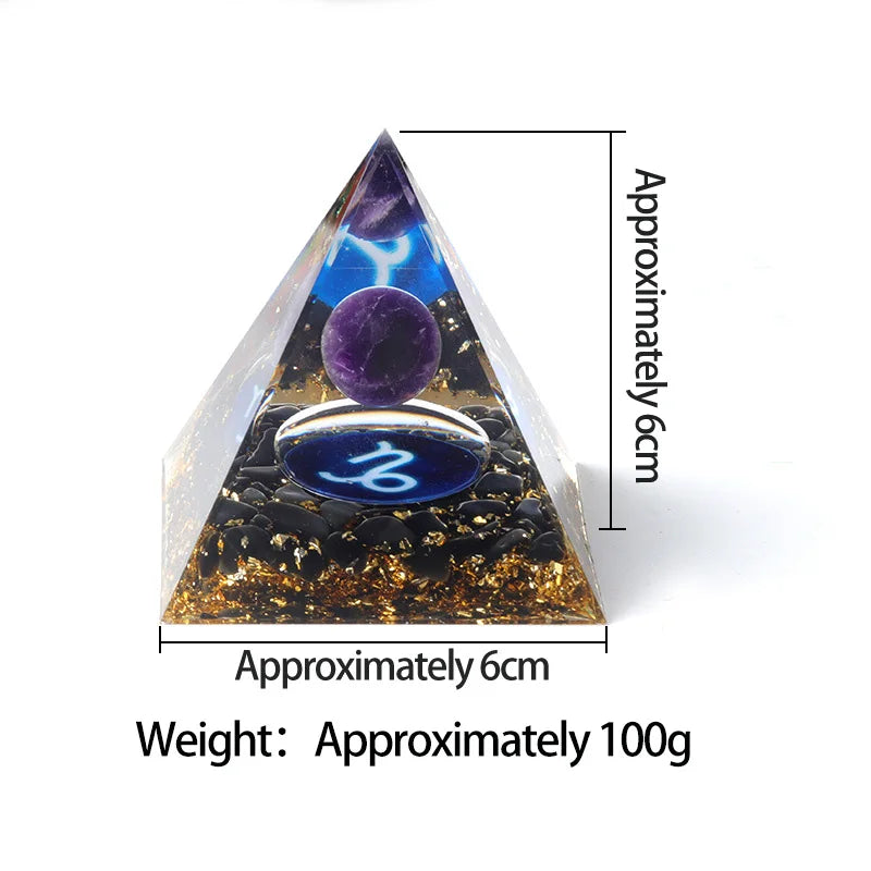 12 Constellation Gemstone Solar Sphere Orgone Pyramid 60MM for Home Office Feng Shui Decor & Spiritual Gifts