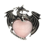 Antique Silver Alloy Winged Dragon Charm - Heart-Shaped Natural Gemstone Pendant for DIY Gothic Punk Jewelry Making & Anniversary Gift