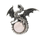 Vintage Silver Winged Dragon Orb Pendant - Epic Fantasy Protective Talisman Natural Gemstone Necklace for Men Women