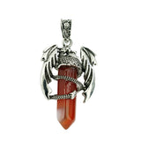 Mythical Flying Dragon Wrapped Quartz Point Pendant, Genuine Healing Stone Chakra Wand Charm, Wiccan Punk Spiritual Protection Jewelry Findings