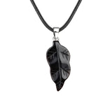 Unisex Natural Crystal Leaf Pendant Necklace Hand-Carved Gemstone Jewelry