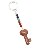 7 Chakra Beads Heart Key Crystal Keychain, Natural Healing Gemstone Love Key Pendant Gift