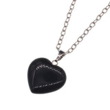 Natural Polished Heart‑Shaped Gemstone Pendant Necklace, Multi‑Variety Crystal Heart Charm with Silver Plated Chain, Reiki Chakra Healing Stone Love Heart Necklace for Women
