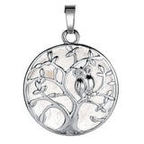 Natural Crystal Tree of Life Owl Pendant Necklace – 30mm Round Gemstone Amulet Jewelry Gift for Women