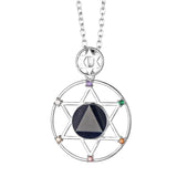 Hexagram 7 Chakra Natural Crystal Pendant Necklace Sacred Geometry Star of David Gemstone Necklace Reiki Energy Healing Spiritual Jewelry for Women Men