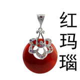 Multicolor Zircon Flower Silver Wrapped Donut Natural Agate Pendant, Round Peace Circle Chakra Healing Crystal Charm for DIY Necklace Making