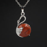 Natural Round Crystal Stone Pendant Wing Silver Plated Wrapped Gemstone Pendant Chakra Reiki Healing Crystal Charms for Jewelry Making Necklace