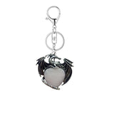 Vintage Silver Dragon Heart Crystal Keyring | Natural Stone Healing Quartz Pterosaur Charm Keychain for Purse, Backpack, Car Keys