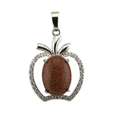 Natural Stone Apple Pendant Necklace • Sterling Silver Crystal Fruit Charm • Healing Crystal Gemstone Jewelry Gift for Women