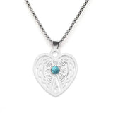 Vintage Stainless Steel Heart Pendant Necklace with Natural Green Aventurine - Celtic Knot Carved Heart Jewelry - Spiritual Protection Gift for Women & Men