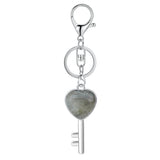 Natural Crystal Heart Key Keychain, Chakra Healing Gemstone Keyring for Car Keys & Bag Charm