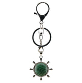 Vintage Silver Ship Rudder Keychain • Antique Nautical Helm Wheel Keyring with Natural Gemstone Ball • Coastal Car Key Holder Backpack Bag Charm