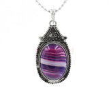 Vintage Antique Silver Oval Natural Gemstone Pendant 30×54mm, Ornate Carved Metal Frame Cabochon Crystal Stone Pendant, Reiki Chakra Healing Charm for DIY Necklace Jewelry Making Bohemian Spiritual Gift
