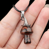 3cm Natural Crystal Mushroom Pendant Necklace | Silver-Plated Witch Hat Gemstone Charm with Black Cord