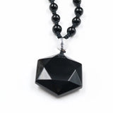 Hexagram Star Faceted Natural Stone Pendant Necklace, Black Bead Adjustable Braided Rope Mala Necklace, Spiritual Protection Amulet Jewelry