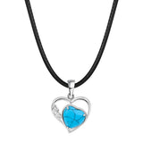 Natural Crystal Hollow Heart Pendant Necklace, Gemstone Charm with Black Rope for Women