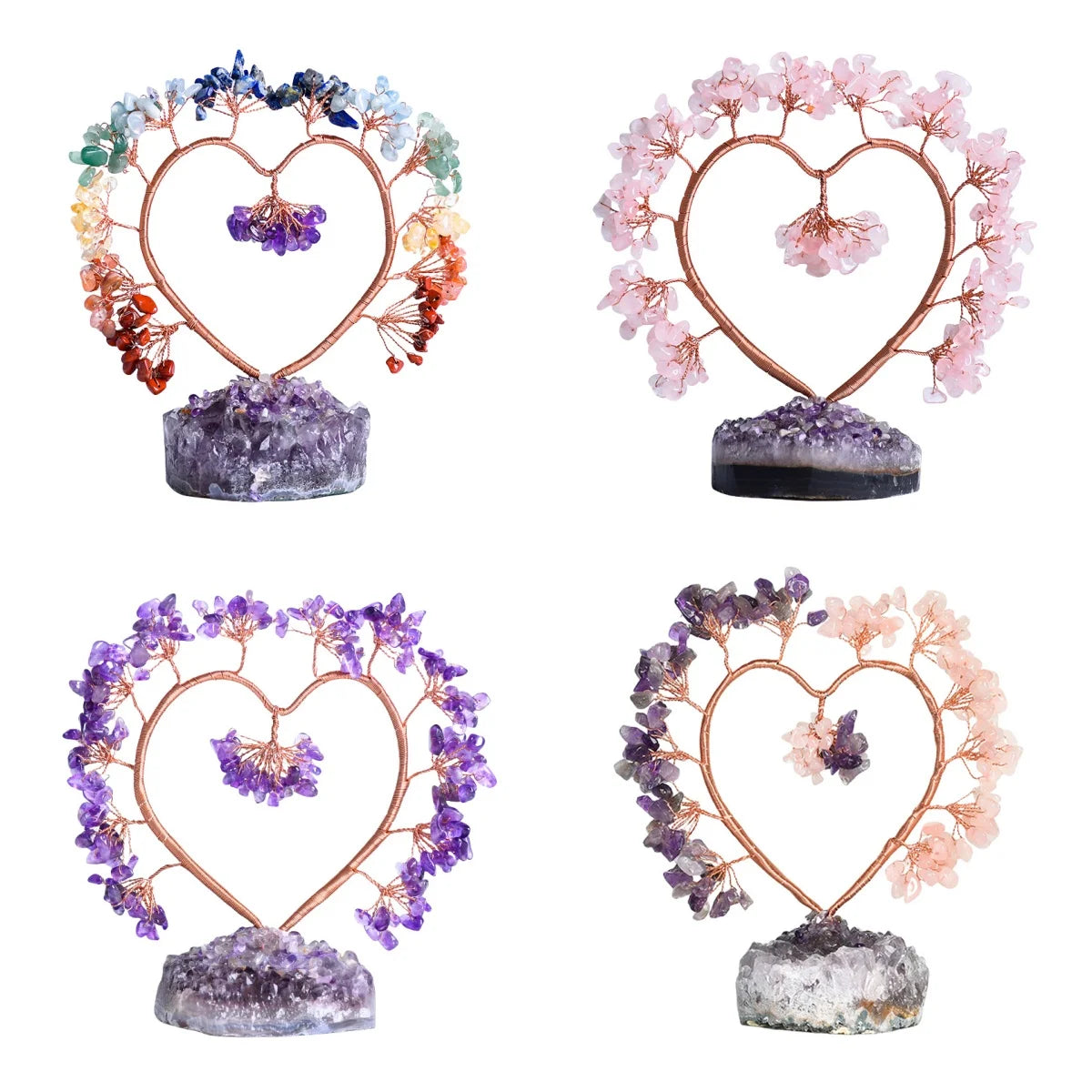 Handmade Love Heart Crystal Tree | Natural Amethyst Cluster Base Lucky Tree for Home Decor & Spiritual Gifts