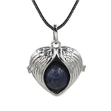 Angel Wing Heart Crystal Ball Pendant Necklace Silver Plated Natural Round Stone Chakra Healing Black Wax Cord Necklace for Women