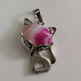 Natural Crystal Fox Pendant Necklace, Retro Turquoise & Multi-Gemstone Charm for Women & Girls