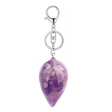 Natural Stone Droplet Keychain Carved Teardrop Crystal Pendant Keyring Silver Metal Lobster Clasp Healing Gemstone Amulet Bag Charm Gift for Women Men